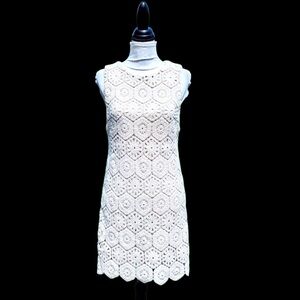Alice & Olivia Crochet Dress Sleeveless Lined Sheath Cream Ivory
